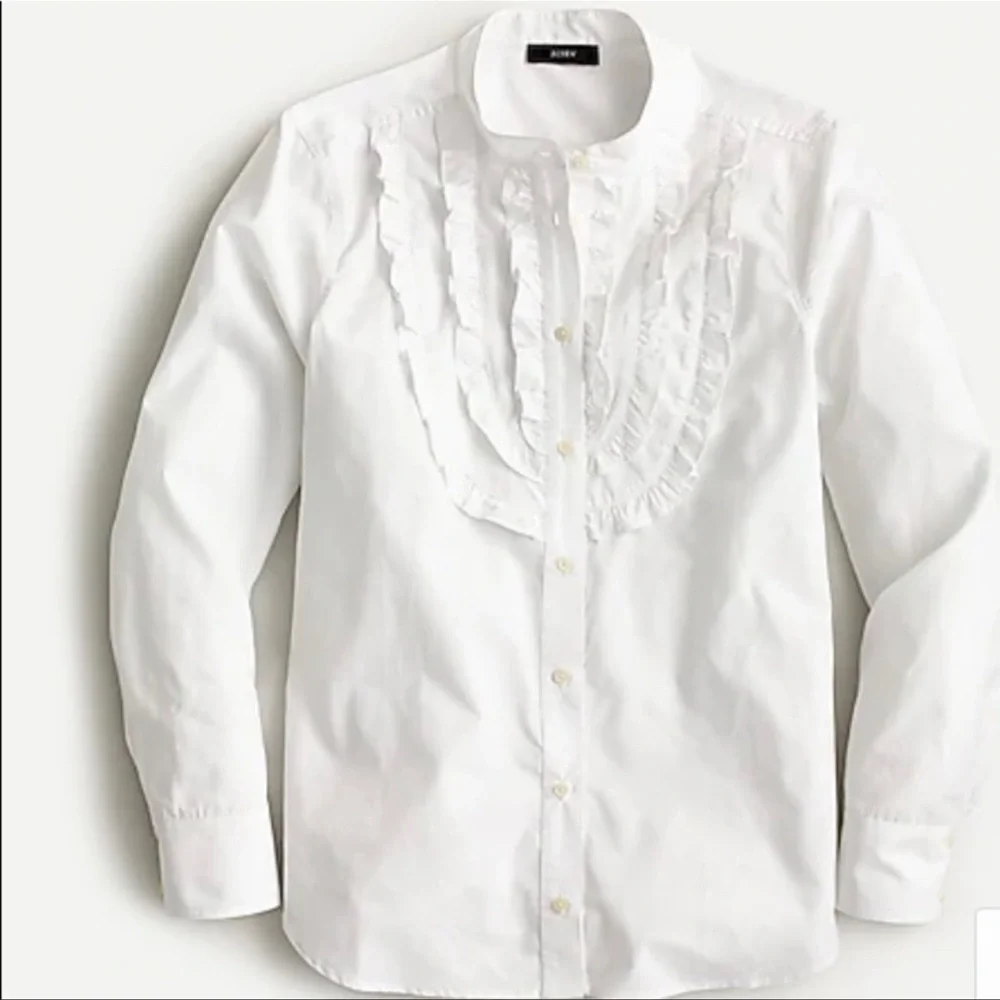 J. Crew Band Collar Ruffle Front Shirt EUC Size Small